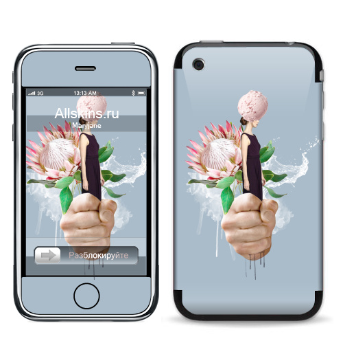 Наклейка на Телефон Apple iPhone 3G, 3Gs Пастельный букет,  купить в Москве – интернет-магазин Allskins, букет, цветы, девушка, мороженое, акварель, белый, вода, нежно, пастельный, психоделичный