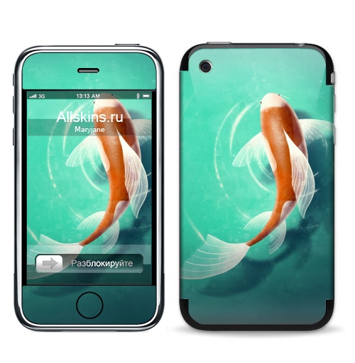 Наклейка на Телефон Apple iPhone 3G, 3Gs Рыбка одинокая,  купить в Москве – интернет-магазин Allskins, рыба, паттерн, вода, рисунки, плакат, природа, синий, животные