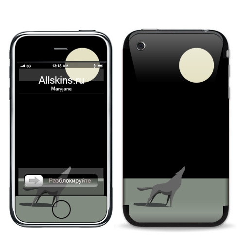 Наклейка на Телефон Apple iPhone 3G, 3Gs Волк воет на луну,  купить в Москве – интернет-магазин Allskins, волк, ночь, луна, воет, тоска, одиночество, инстинкт, сила, зверушки