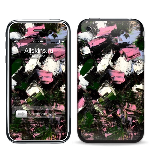 Наклейка на Телефон Apple iPhone 3G, 3Gs Абстрактный принт Летний вечер,  купить в Москве – интернет-магазин Allskins, розовый, зеленый, белый, черный, вечер, летний, акрил, мазки, современный, абстракция
