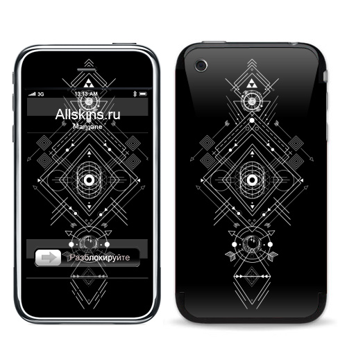 Наклейка на Телефон Apple iPhone 3G, 3Gs Мистическая геометрия,  купить в Москве – интернет-магазин Allskins, монохром, мистический, геометрический, геометрия, фигуры