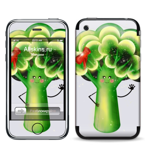 Наклейка на Телефон Apple iPhone 3G, 3Gs Бьюти Брокколи,  купить в Москве – интернет-магазин Allskins, овощи, брокколи, бант