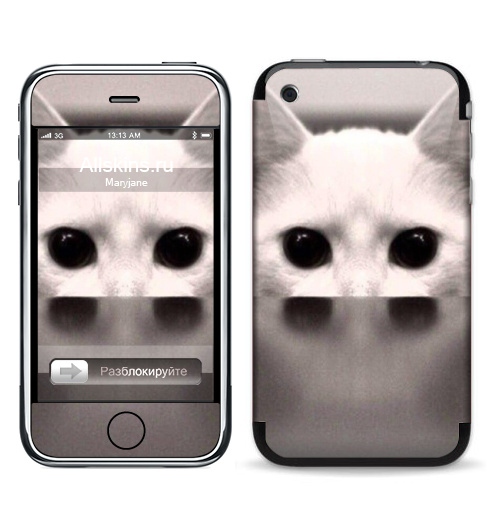 Наклейка на Телефон Apple iPhone 3G, 3Gs Сквозь...,  купить в Москве – интернет-магазин Allskins, черно-белый, киса, кошка, глаз, фотография