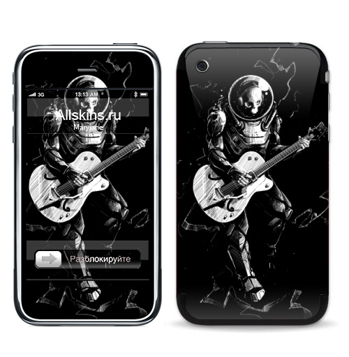 Наклейка на Телефон Apple iPhone 3G, 3Gs Космический бард,  купить в Москве – интернет-магазин Allskins, скелет, космос, гитара, темнота, шлем