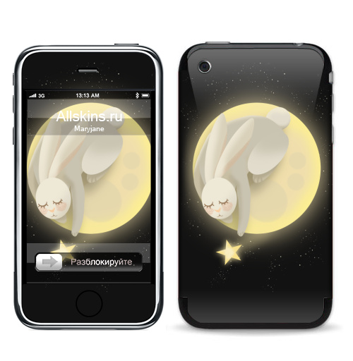 Наклейка на Телефон Apple iPhone 3G, 3Gs Лунный зайка,  купить в Москве – интернет-магазин Allskins, звездноенебо, ночь, луна, зайяц