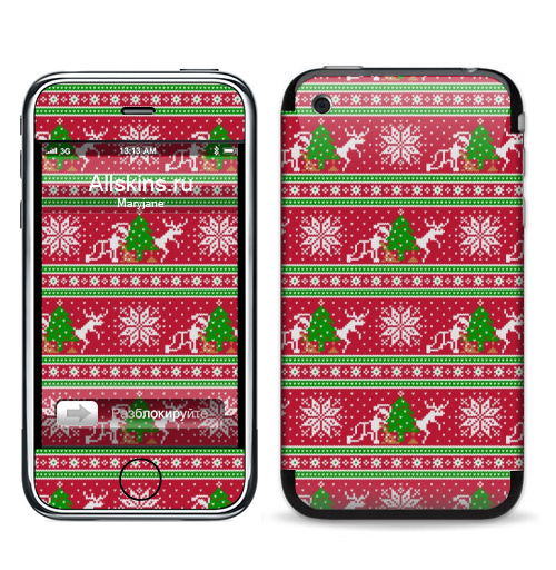Наклейка на Телефон Apple iPhone 3G, 3Gs Плохой Санта и его олень,  купить в Москве – интернет-магазин Allskins, новый год, зима, узор, дед_мороз, олень, вязание, свитер_с_оленями, свитер