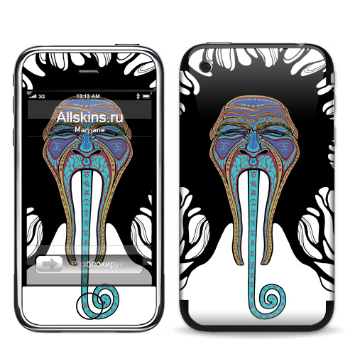 Наклейка на Телефон Apple iPhone 3G, 3Gs Варган,  купить в Москве – интернет-магазин Allskins, черный, музыка, флюро, психоделика, голубой, 300 Лучших работ