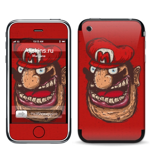 Наклейка на Телефон Apple iPhone 3G, 3Gs Mario,  купить в Москве – интернет-магазин Allskins, мужские, персонажи, кепка, алкоголь, гики, 300 Лучших работ