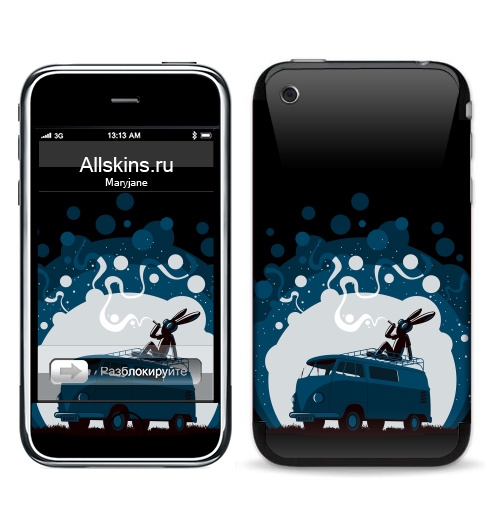 Наклейка на Телефон Apple iPhone 3G, 3Gs Night Scene '11,  купить в Москве – интернет-магазин Allskins, 300 Лучших работ, крыша, sfsf, синий, заяц, дым, ночь, Фольксваген, черный