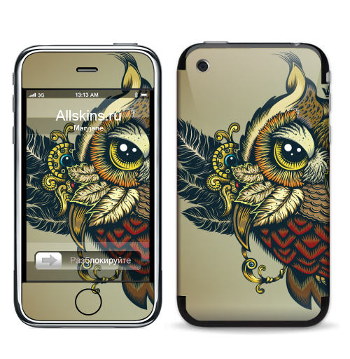 Наклейка на Телефон Apple iPhone 3G, 3Gs Совуха,  купить в Москве – интернет-магазин Allskins, милые животные, 300 Лучших работ, сова, птицы, королева, цвет