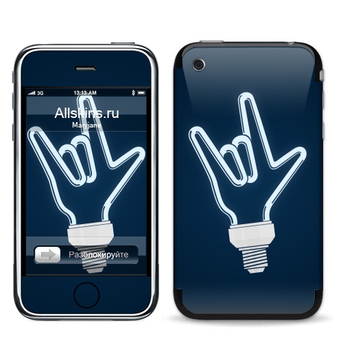 Наклейка на Телефон Apple iPhone 3G, 3Gs Рок-лампочка,  купить в Москве – интернет-магазин Allskins, rock, ламп, черно-белое, лампа, овцы, музыка