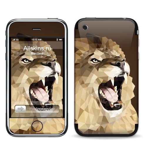 Наклейка на Телефон Apple iPhone 3G, 3Gs Лев с треугольником,  купить в Москве – интернет-магазин Allskins, милые животные, 300 Лучших работ, оригами, геометрия, лев, треугольник, монстры, коричневый