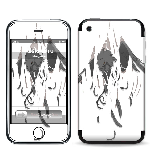 Наклейка на Телефон Apple iPhone 3G, 3Gs Ворон,  купить в Москве – интернет-магазин Allskins, ворона, перья, когти, царапины, рваность