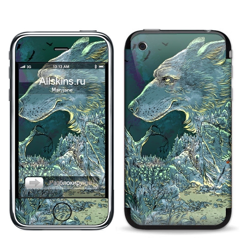 Наклейка на Телефон Apple iPhone 3G, 3Gs Волчок,  купить в Москве – интернет-магазин Allskins, крутые животные, собаки, лес, волк, 300 Лучших работ, милые животные