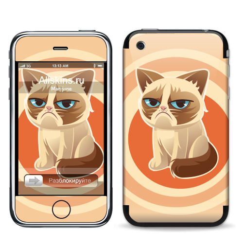 Наклейка на Телефон Apple iPhone 3G, 3Gs Сурове, грустне, котячне,  купить в Москве – интернет-магазин Allskins, милые животные, 300 Лучших работ, любовь, кошка, персонажи, женские