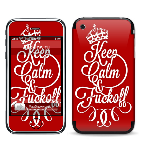 Наклейка на Телефон Apple iPhone 3G, 3Gs Keep Calm & Fuck off,  купить в Москве – интернет-магазин Allskins, продажи_надписи, 300 Лучших работ, keep_calm, корона, Англия, надписи, типографика, прикольные_надписи, надписи на английском