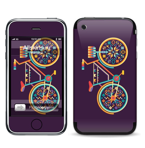 Наклейка на Телефон Apple iPhone 3G, 3Gs Hippie Bike,  купить в Москве – интернет-магазин Allskins, велосипед, хиппи, женские
