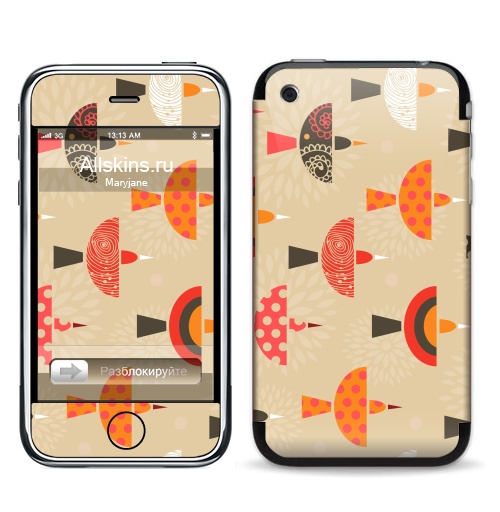 Наклейка на Телефон Apple iPhone 3G, 3Gs Cute birds,  купить в Москве – интернет-магазин Allskins, графика, красота, лес, лето, природа, птицы, романтика, детские, необычный