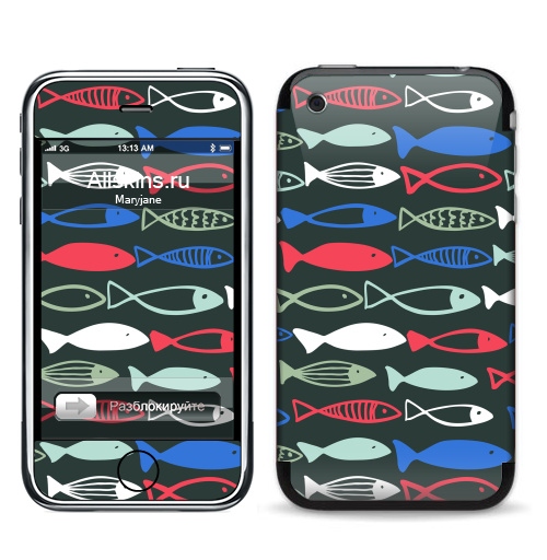 Наклейка на Телефон Apple iPhone 3G, 3Gs Веселые рыбехи,  купить в Москве – интернет-магазин Allskins, милые животные, детские, океаны, морская, лето, вода, графика, рыба, животные