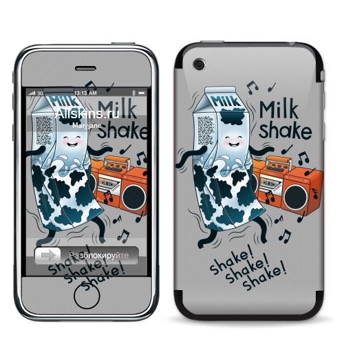 Наклейка на Телефон Apple iPhone 3G, 3Gs MilkShake!,  купить в Москве – интернет-магазин Allskins, музыка, еда, ноты, танцы, коктейль, молочный