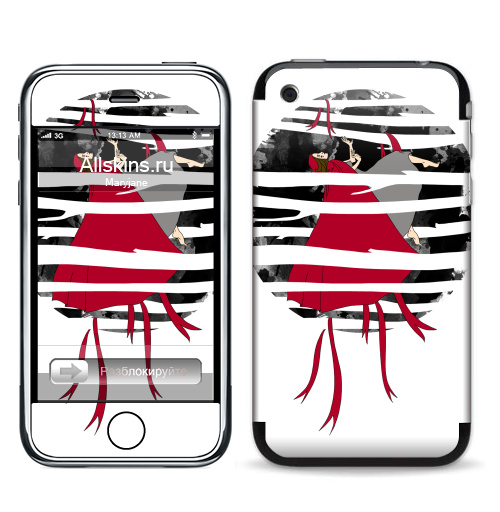 Наклейка на Телефон Apple iPhone 3G, 3Gs Red riding hoooood,  купить в Москве – интернет-магазин Allskins, волк, девушка, красный, лес, серый, сказки, собаки