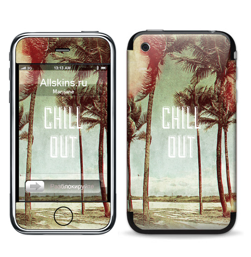 Наклейка на Телефон Apple iPhone 3G, 3Gs Chil! Out,  купить в Москве – интернет-магазин Allskins, винтаж, лето, природа, пальмы, текстура, чилл