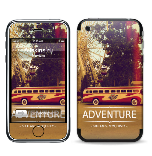 Наклейка на Телефон Apple iPhone 3G, 3Gs Adventure,  купить в Москве – интернет-магазин Allskins, надписи на английском, типографика, автомобиль, NY, приключения, природа, текстура, джерси, Америка