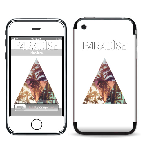 Наклейка на Телефон Apple iPhone 3G, 3Gs Paradise,  купить в Москве – интернет-магазин Allskins, треугольник, абстракция, природа, рай, хипстер, пальмы, текстура