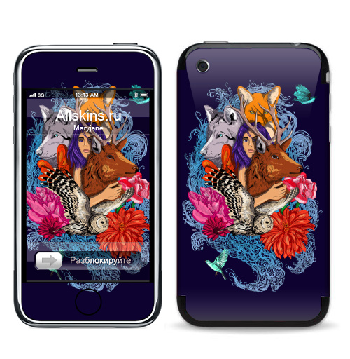 Наклейка на Телефон Apple iPhone 3G, 3Gs Dear deer,  купить в Москве – интернет-магазин Allskins, животные, лиса, графика, волк, девушка, лес, олень, птицы, собаки
