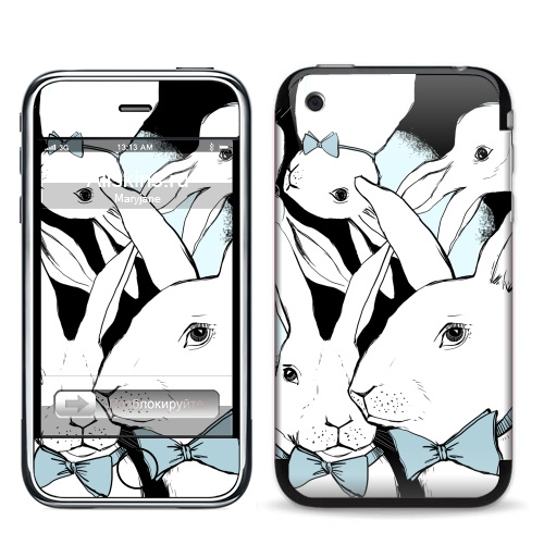 Наклейка на Телефон Apple iPhone 3G, 3Gs Boys Bunny,  купить в Москве – интернет-магазин Allskins, заяц, бабочки, зима
