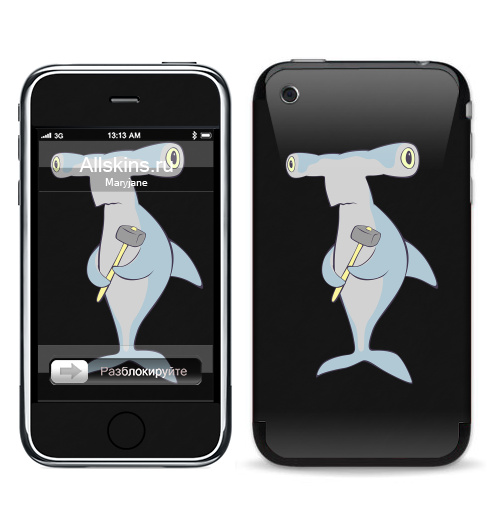 Наклейка на Телефон Apple iPhone 3G, 3Gs Hammerhead,  купить в Москве – интернет-магазин Allskins, монстры, рыба, акула, вода, морская, океаны
