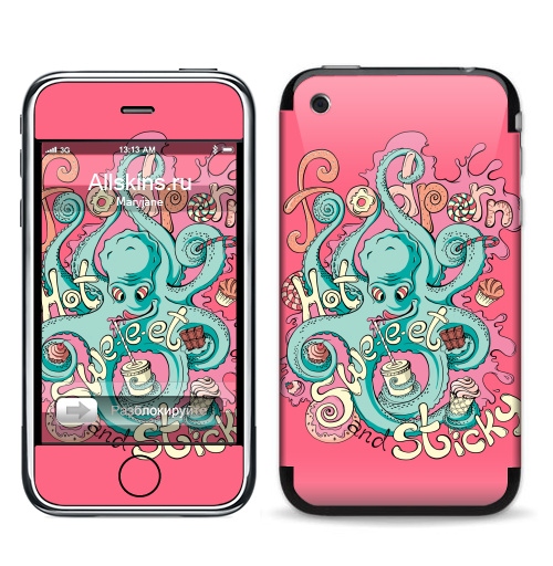 Наклейка на Телефон Apple iPhone 3G, 3Gs Фудпорн,  купить в Москве – интернет-магазин Allskins, монстры, еда, осьминог, персонажи, розовый, сладости, фастфуд