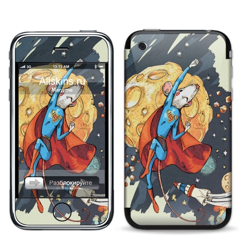Наклейка на Телефон Apple iPhone 3G, 3Gs СуперМышь,  купить в Москве – интернет-магазин Allskins, летучая мышь, супермен, комиксы, космос, животные, мышь