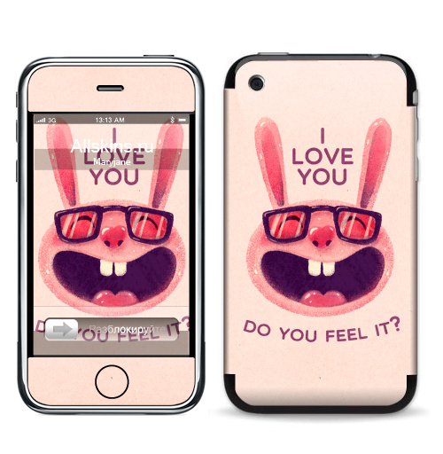 Наклейка на Телефон Apple iPhone 3G, 3Gs Влюбленный зая,  купить в Москве – интернет-магазин Allskins, заяц, животные, любовь, улыбка, сердце, хипстер, для влюбленных