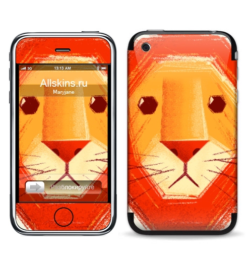 Наклейка на Телефон Apple iPhone 3G, 3Gs Грустный лев,  купить в Москве – интернет-магазин Allskins, милые животные, детские, животные, любовь, желтый, лето, оранжевый, печаль, король, грустные, печальный