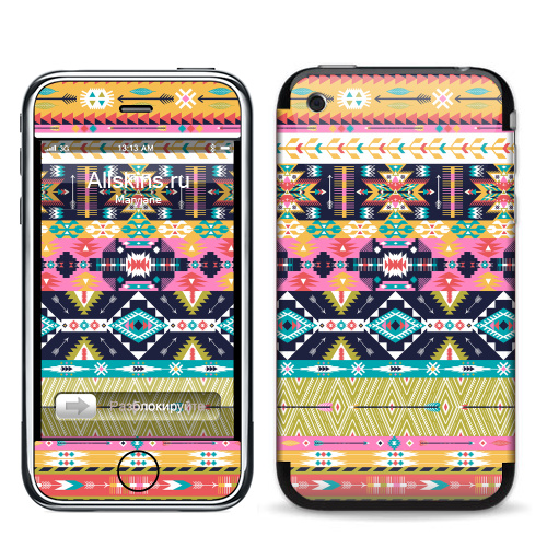 Наклейка на Телефон Apple iPhone 3G, 3Gs Декоративный орнамент в американском стили,  купить в Москве – интернет-магазин Allskins, паттерн, Мексика, текстура, навахо, модный, Перуанская, мода, текстиль