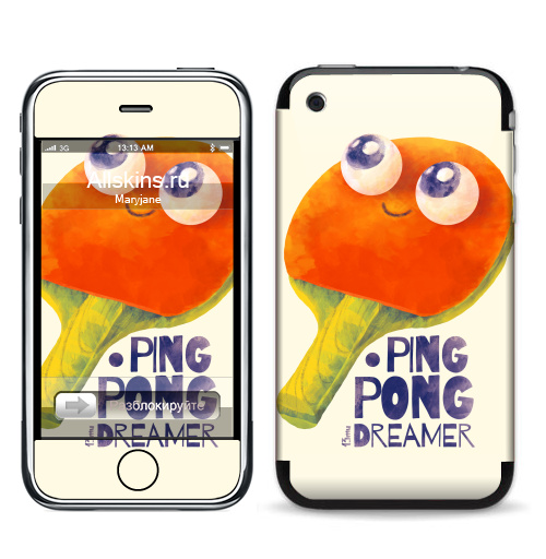Наклейка на Телефон Apple iPhone 3G, 3Gs Пинг-понг дример,  купить в Москве – интернет-магазин Allskins, пинг-понг, гики, теннис, настольный теннис, мечта, футбол, ракетка