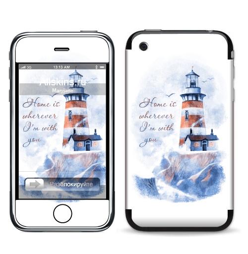 Наклейка на Телефон Apple iPhone 3G, 3Gs Маяк,  купить в Москве – интернет-магазин Allskins, морская, надписи, природа, дом, маяк, надписи на английском, 300 Лучших работ