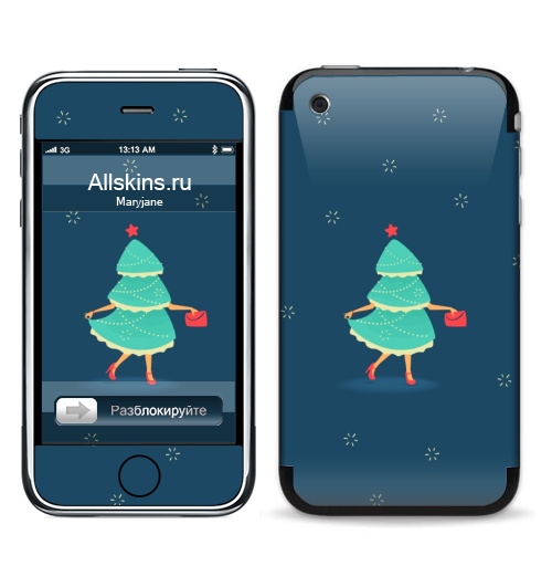 Наклейка на Телефон Apple iPhone 3G, 3Gs Елка-Красавица,  купить в Москве – интернет-магазин Allskins, новый год, маска, костюм, женские, детские, мода