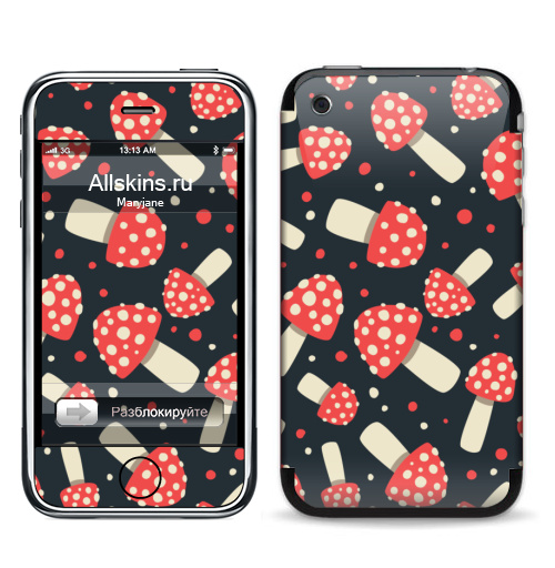 Наклейка на Телефон Apple iPhone 3G, 3Gs Мухоморный стиль,  купить в Москве – интернет-магазин Allskins, грибы, галлюцинации