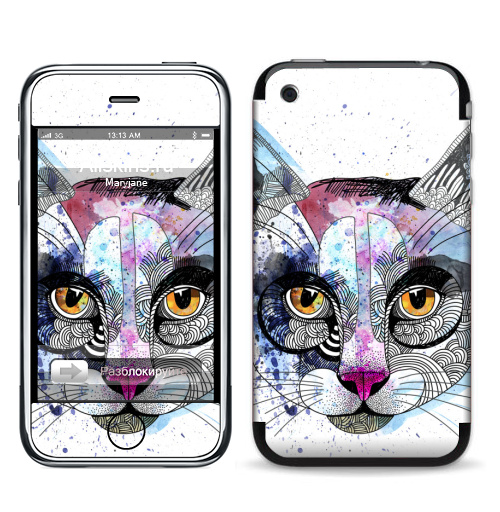 Наклейка на Телефон Apple iPhone 3G, 3Gs Кошка графика,  купить в Москве – интернет-магазин Allskins, милые животные, акварель, персонажи, графика, животные, кошка