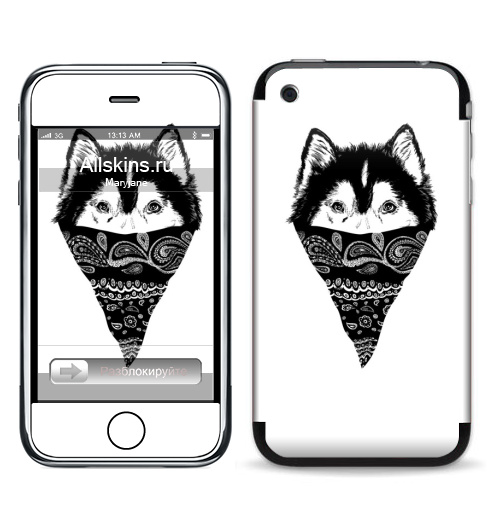 Наклейка на Телефон Apple iPhone 3G, 3Gs Пёс,  купить в Москве – интернет-магазин Allskins, крутые животные, собаки, персонажи, мафия, графика, белый, черный, животные, милые животные