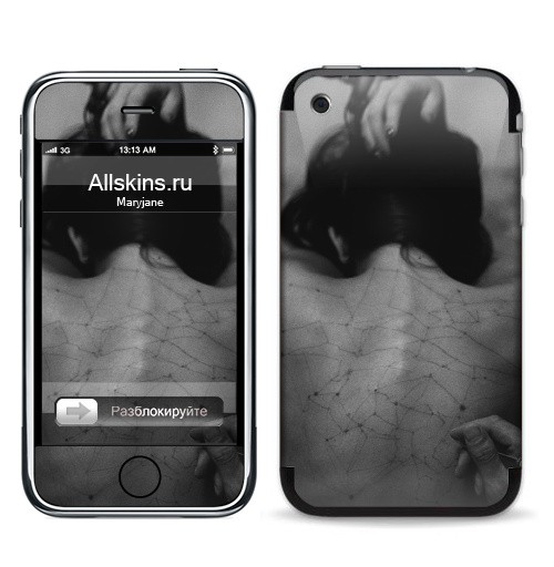 Наклейка на Телефон Apple iPhone 3G, 3Gs Живой рисунок,  купить в Москве – интернет-магазин Allskins, черно-белое, фотография, девушка