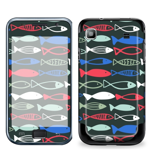Наклейка на Телефон Samsung Galaxy S Plus Веселые рыбехи,  купить в Москве – интернет-магазин Allskins, милые животные, детские, океаны, морская, лето, вода, графика, рыба, животные