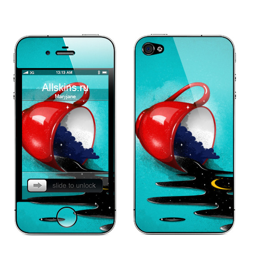 Наклейка на Телефон Apple iPhone 4S, 4 Ночные реки,  купить в Москве – интернет-магазин Allskins, метафора, река, ночь, чай и кофе, луна, небо, звезда