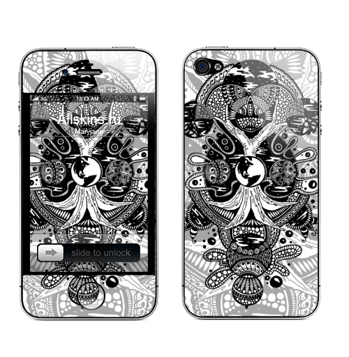 Наклейка на Телефон Apple iPhone 4S, 4 Иггдрасиль,  купить в Москве – интернет-магазин Allskins, черно-белое, черный, дудлы, дуддл, зентангл, скандинавия, миф, природы, лес, иггдрасиль