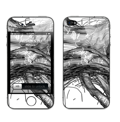 Наклейка на Телефон Apple iPhone 4S, 4 UNCOMBED,  купить в Москве – интернет-магазин Allskins, абстракция, графика, черный, черное и белое, черно-белое