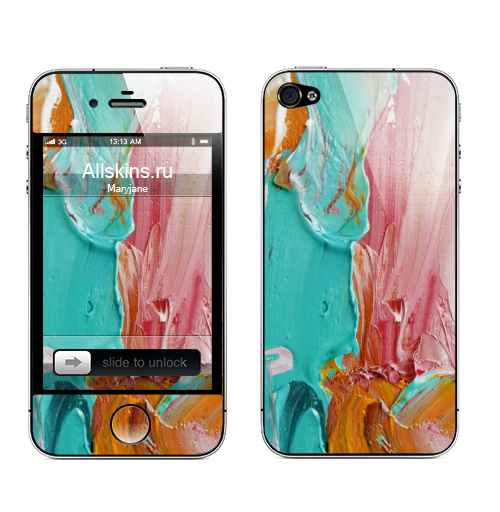 Наклейка на Телефон Apple iPhone 4S, 4 Импасто,  купить в Москве – интернет-магазин Allskins, плакат, живопись, импасто, розовый, голубой, ЗОЛОТОЙ, желтый, бирюзовый, белый