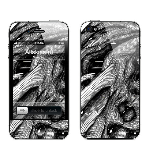 Наклейка на Телефон Apple iPhone 4S, 4 FUTUROOT,  купить в Москве – интернет-магазин Allskins, черно-белое, черный, графика, абстракция