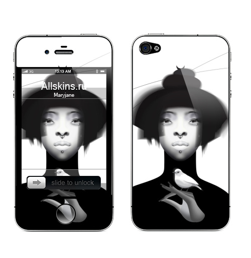 Наклейка на Телефон Apple iPhone 4S, 4 Один из тысячи миров,  купить в Москве – интернет-магазин Allskins, сновидения, красота, фэнтези, сказки, волосы, птицы, животные, графика